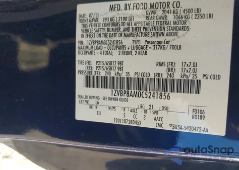 2012 Ford Mustang V6 z USA, uszkodzony, nr VIN 1ZVBP8AM0C5241856